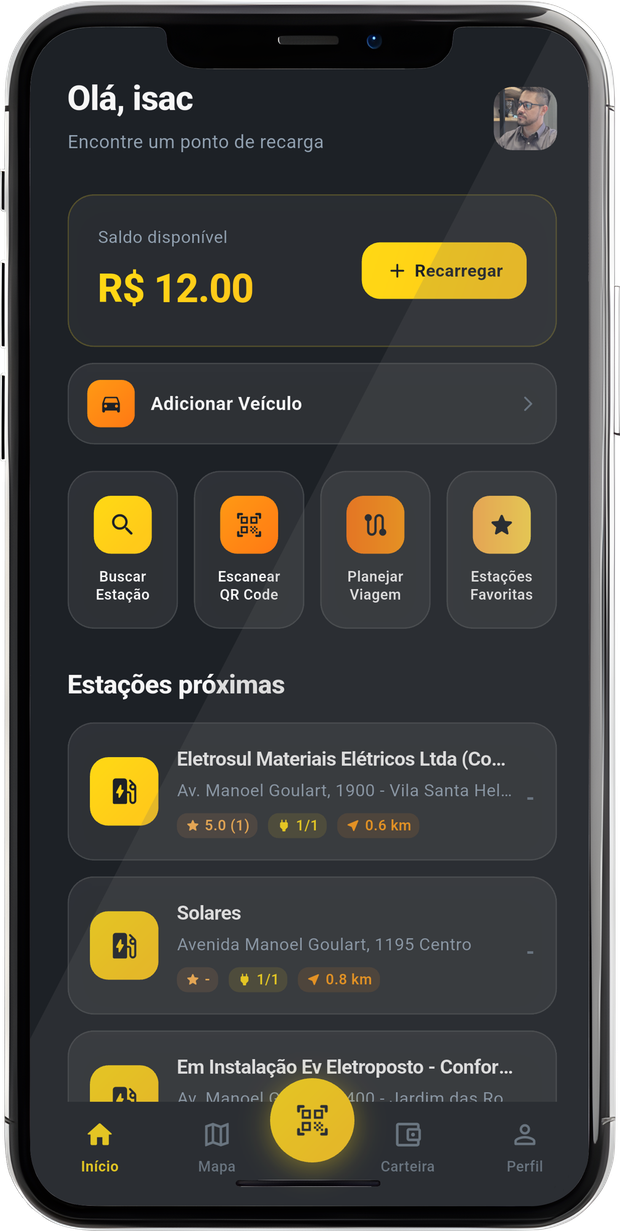Tela inicial do app ieVolt